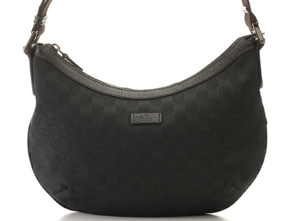 Gucci Shoulder Bag GG Canvas Black Calfskin
